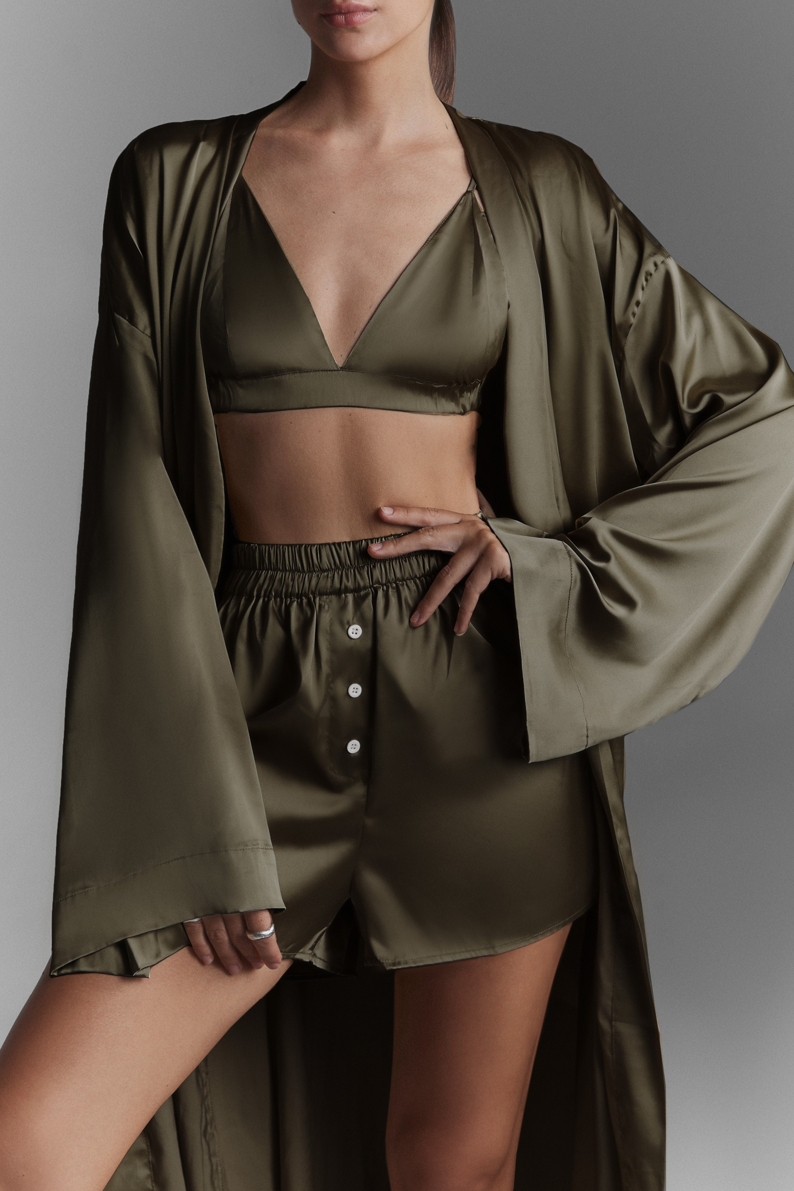 Kimono Long Silky - Khaki