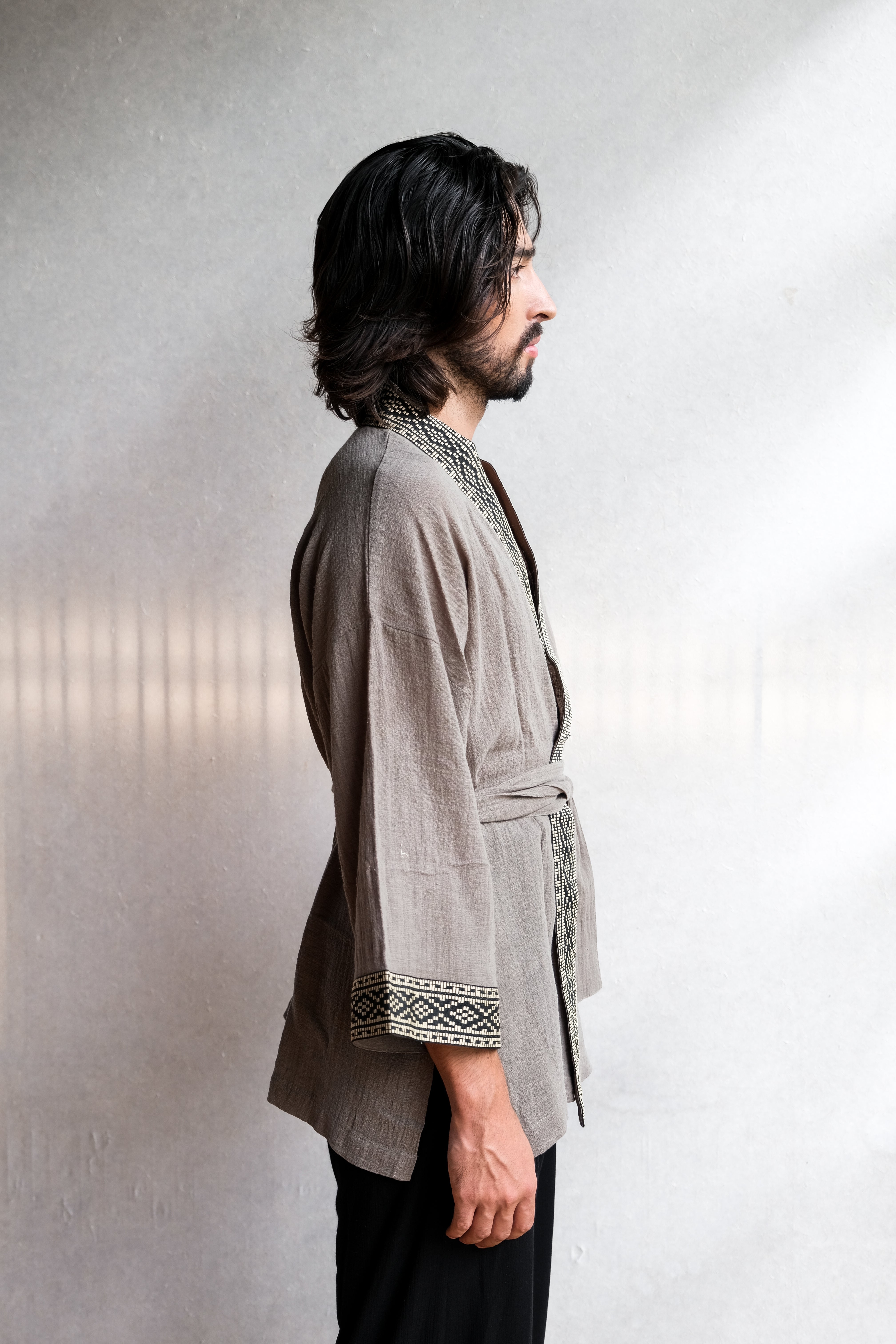 Short Kimono - Army Green/Cream